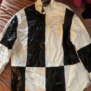 NastyGal Black and White Checkered Pleather Jacket